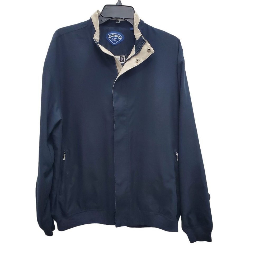 Callaway Golf Men's Navy‎ Beige Zip & Snap Button Front Lined Jacket Size M